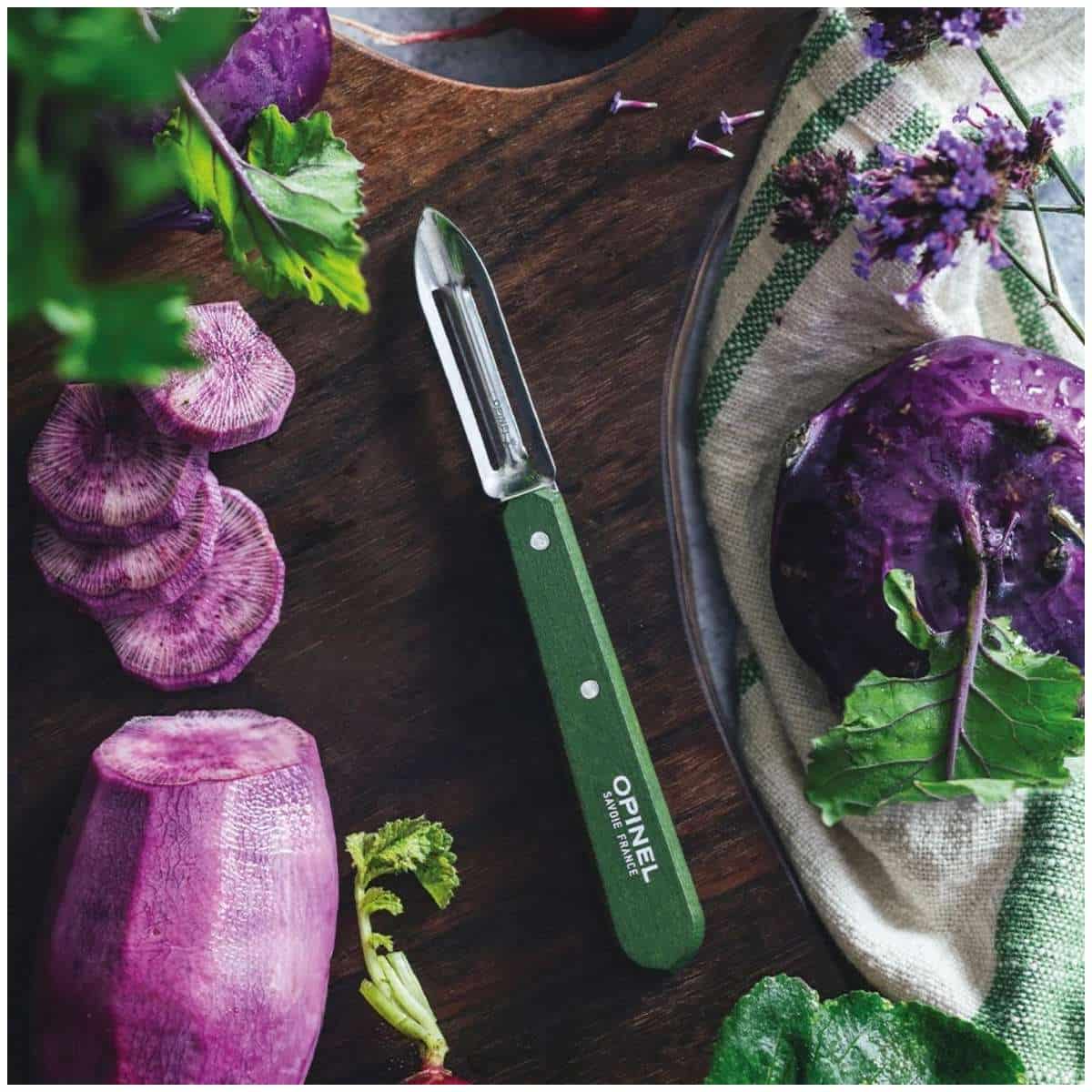 Opinel Stainless Steel Peeler 6 cm with Khaki Wooden Handle No 115 Paysage 003126