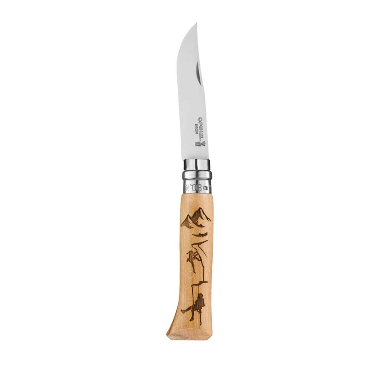 Opinel Pocket Knife 8.5 cm Engraved Beech Wood Handle No 8 Gravé Sport Climbing 003228