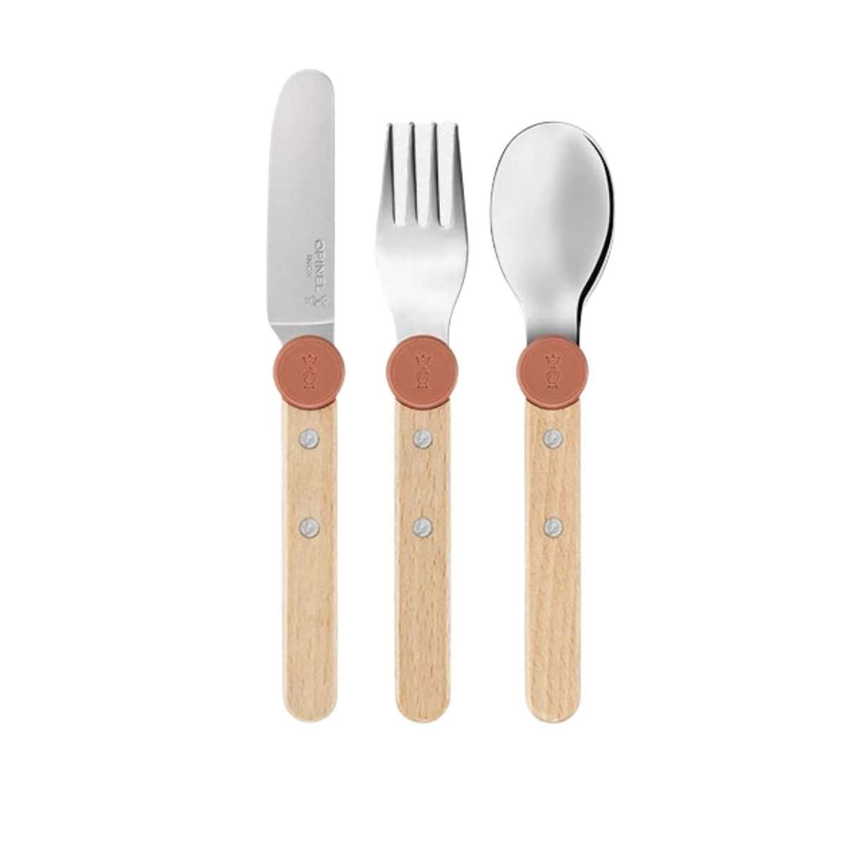 Opinel Stainless Steel Kid's Cutlery Set 3 pcs With Beech Wood Handle Coral 003256