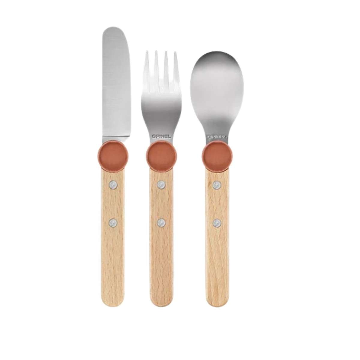 Opinel Stainless Steel Kid's Cutlery Set 3 pcs With Beech Wood Handle Coral 003256