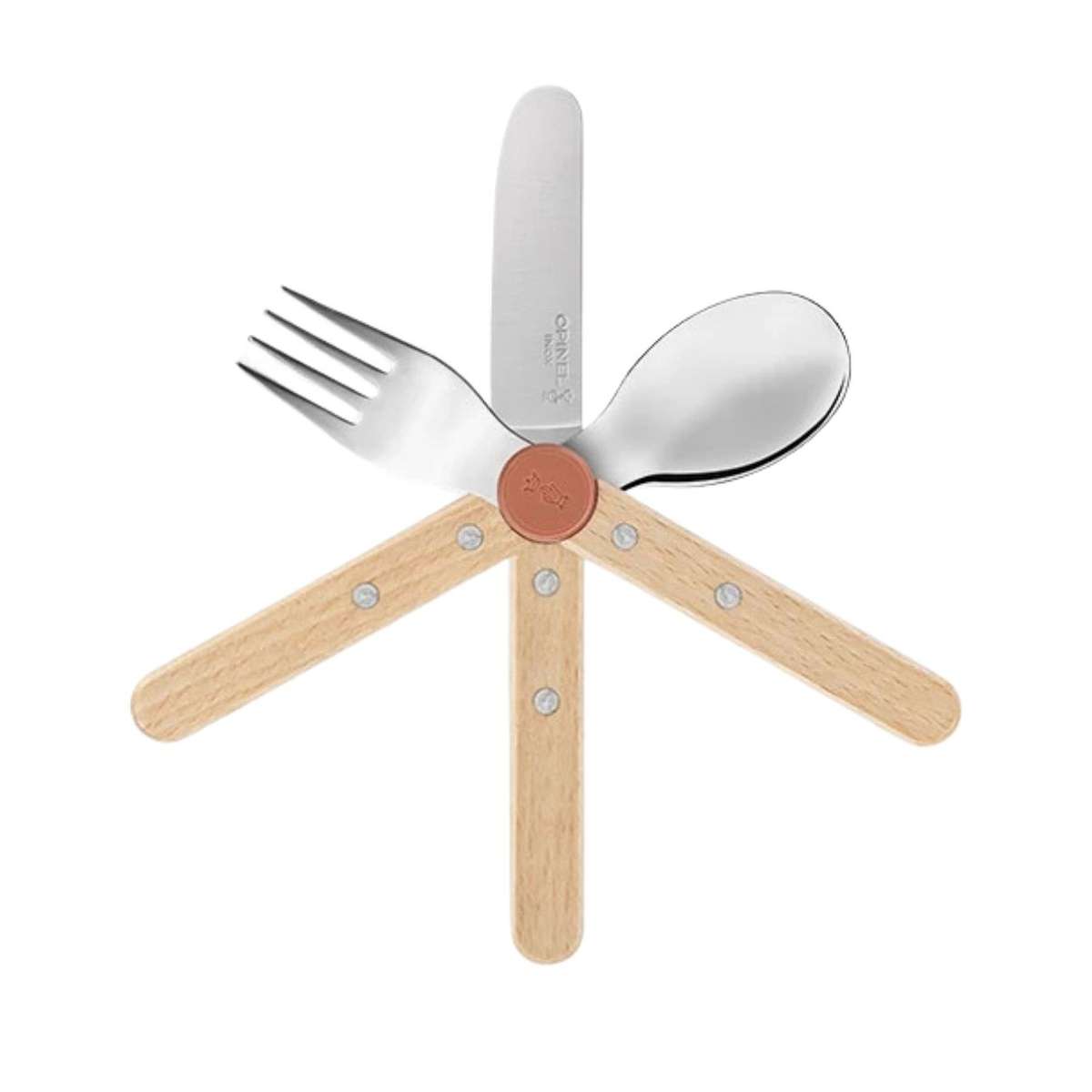 Opinel Stainless Steel Kid's Cutlery Set 3 pcs With Beech Wood Handle Coral 003256