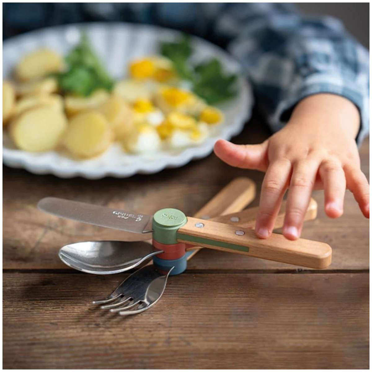 Opinel Stainless Steel Kid's Cutlery Set 3 pcs With Beech Wood Handle Coral 003256