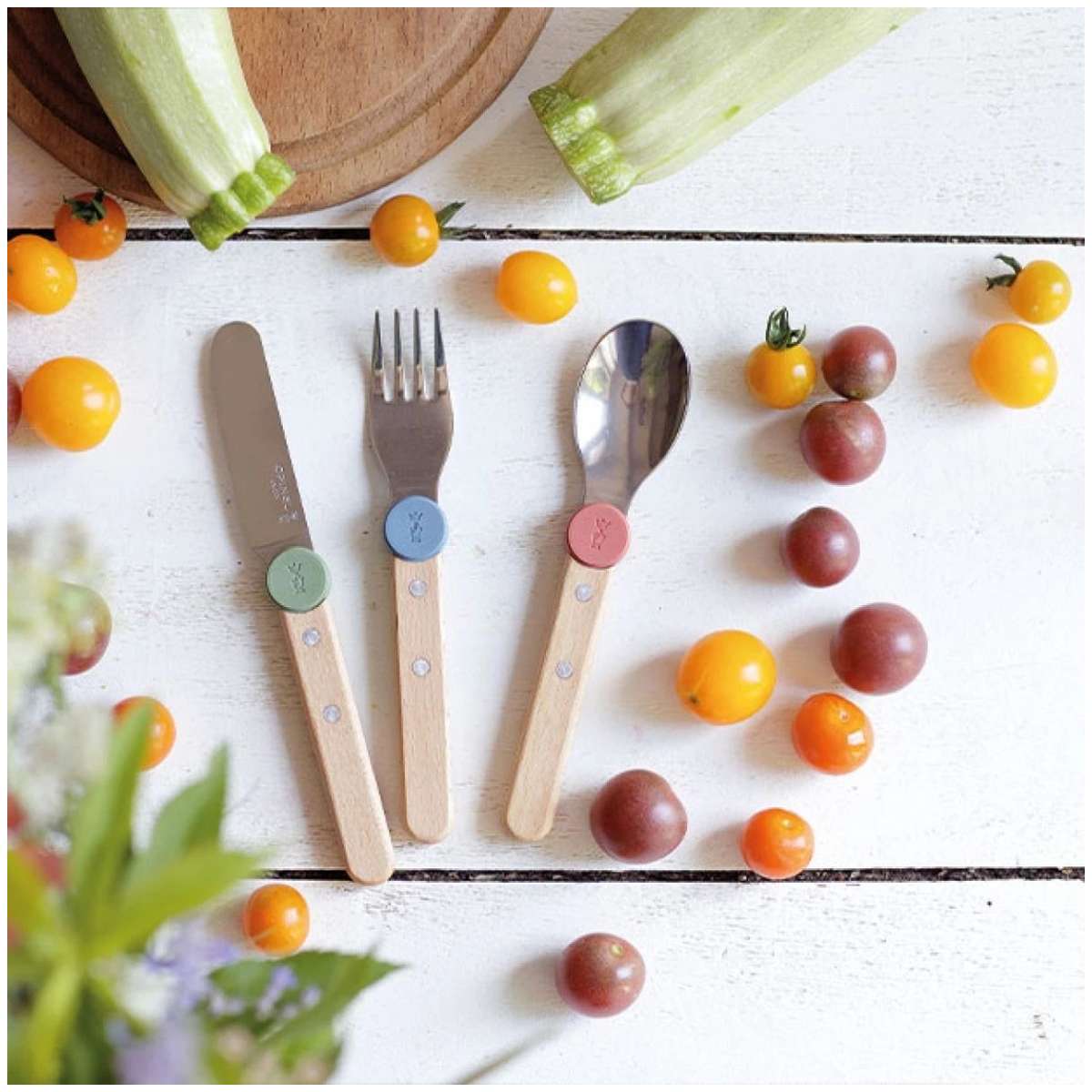 Opinel Stainless Steel Kid's Cutlery Set 3 pcs With Beech Wood Handle Multicolored 003259