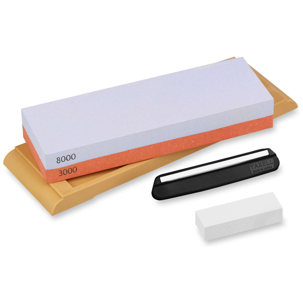 Yaxell Whetstone #3000/#8000 With Base, Flattening Stone for Whetstones And Sharpening Guide 36053