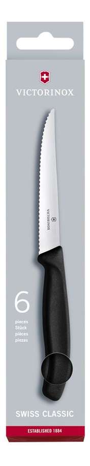 Victorinox Serrated Steak Knives 11 cm Black Handle set 6 pcs Swiss Classic 6.7233.6