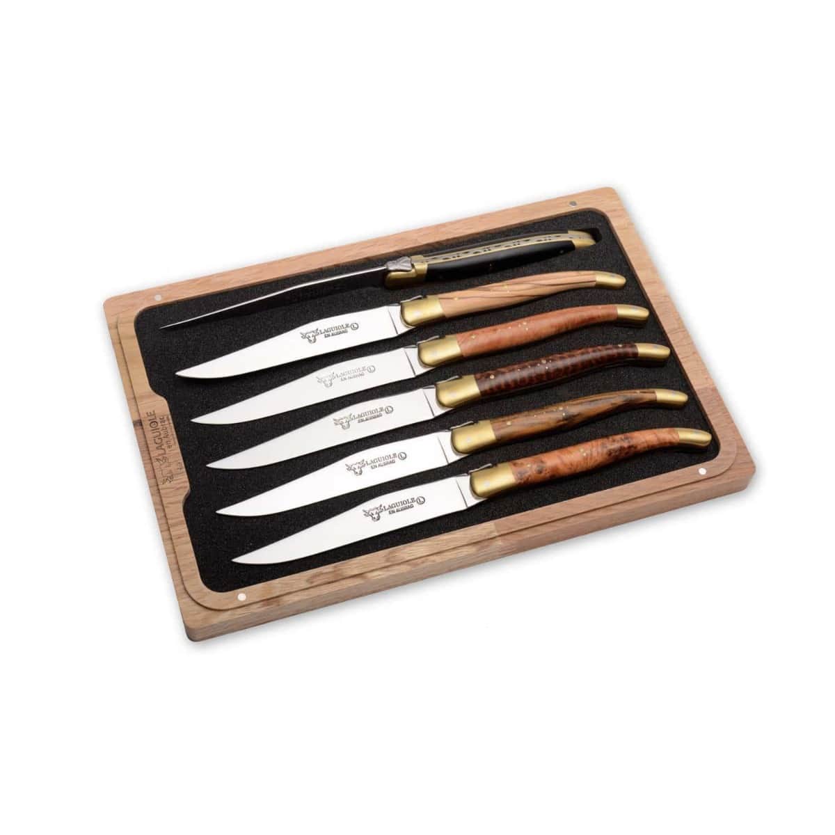 Laguiole en aubrac Steak Knives 12 cm Various Wooden Handles 6-Pieces Set Laguiole En Aubrac Brass 62C99BDLBH