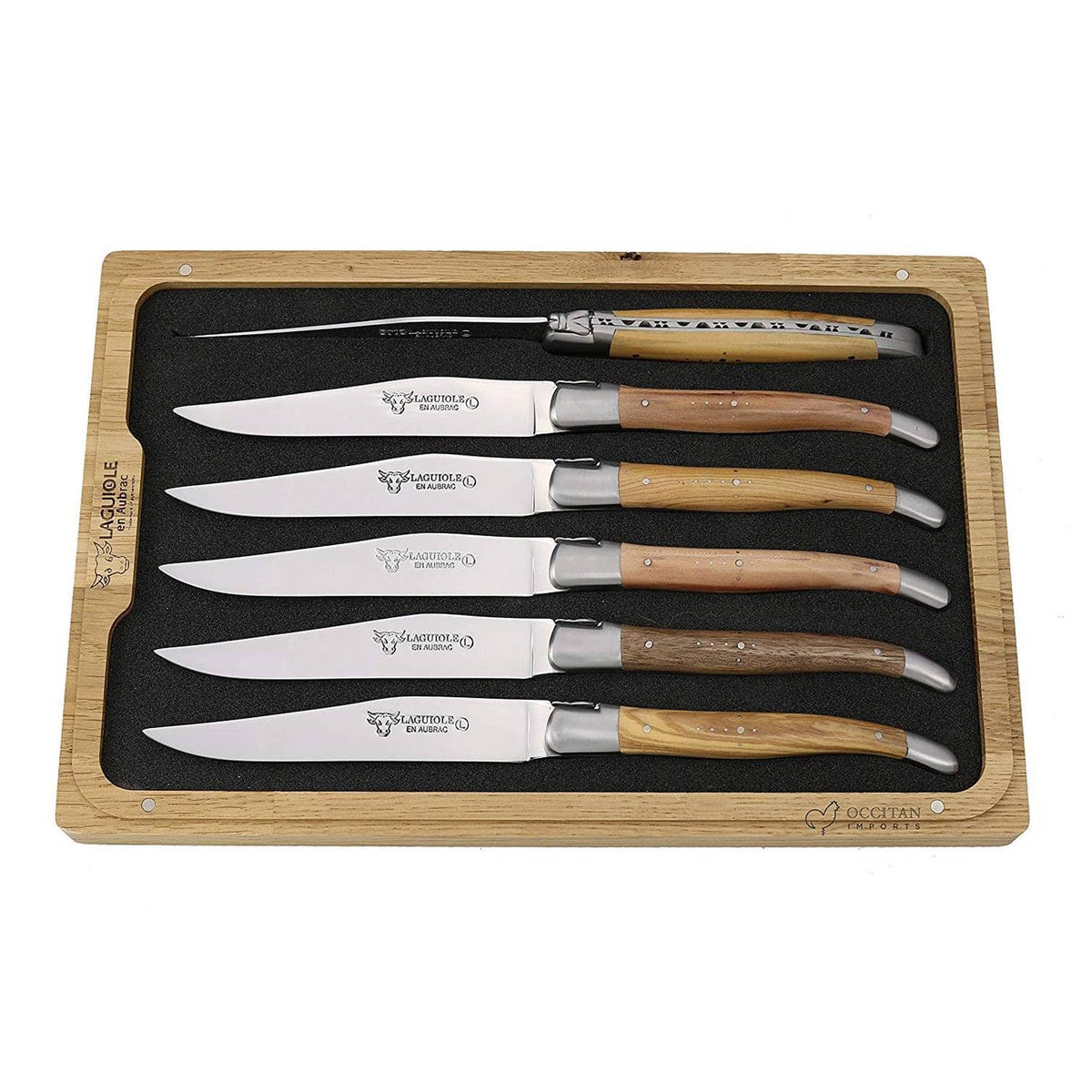 Laguiole en aubrac Steak Knives 12 cm Various Wooden Handles 6-Pieces Set Laguiole En Aubrac 62C99BFIH