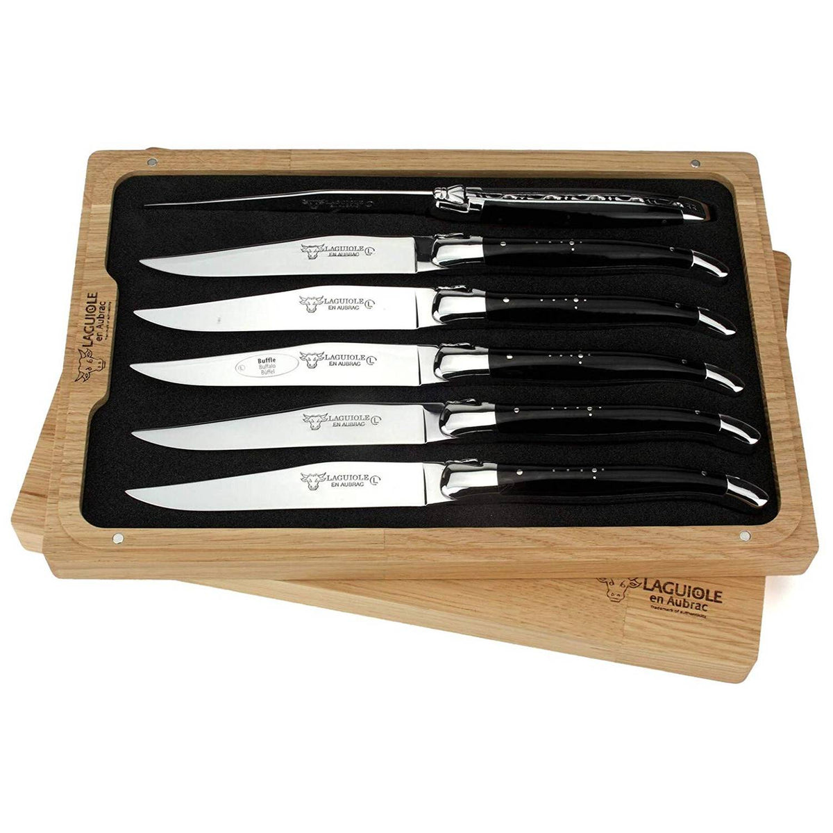 Laguiole en aubrac Steak Knives 12 cm Buffalo Handle 6-Pieces Set Laguiole En Aubrac 62C99BUIH