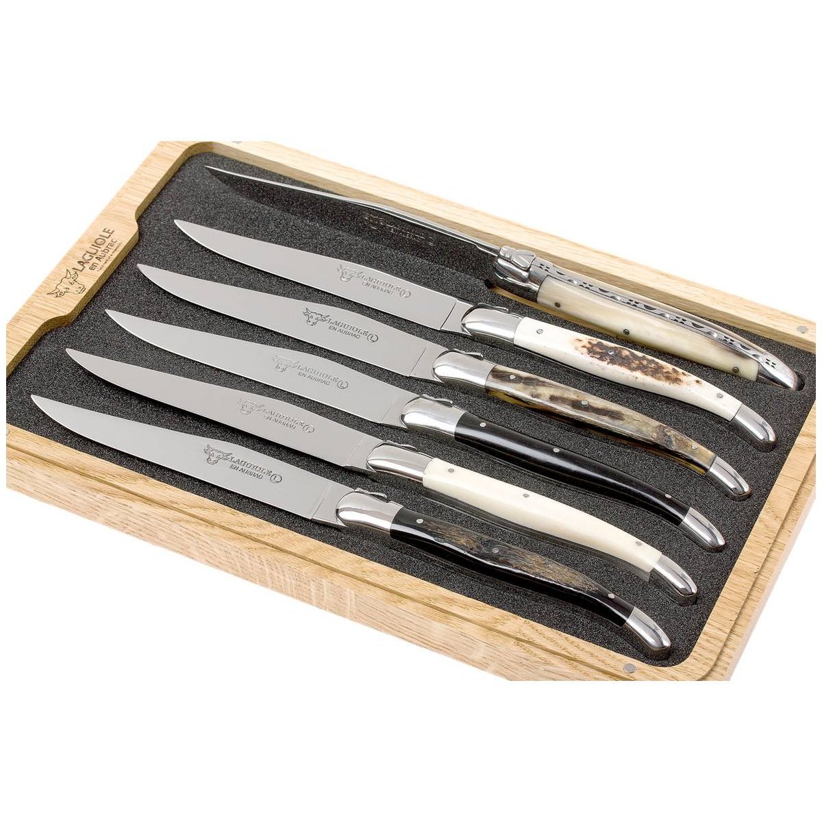 Laguiole en aubrac Steak Knives 12 cm Various Bone Handles 6-Pieces Set Laguiole Mixed Horns 62C99CKI