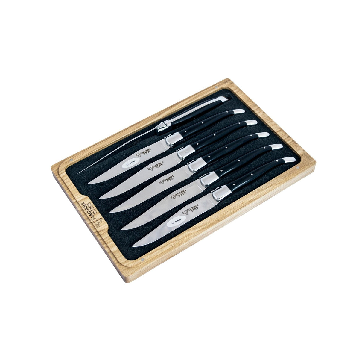Laguiole en aubrac Steak Knives 12 cm With Black Corian Handle 6 pcs Set Laguiole en Aubrac 62C99NRI