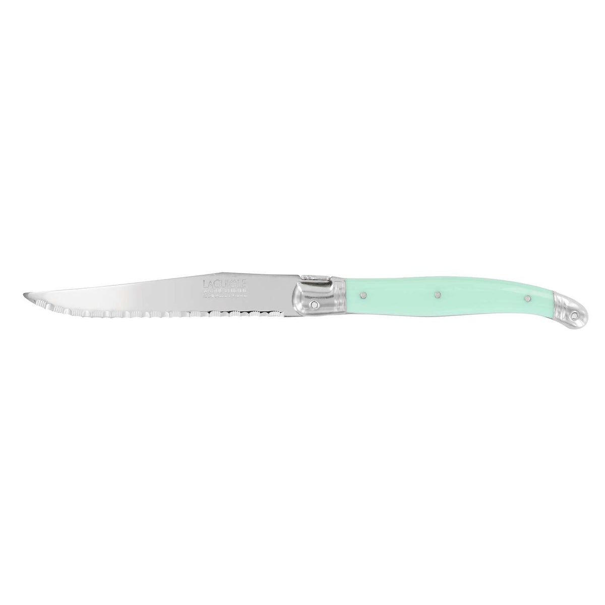 Andre verdier Serrated Steak Knife 12 cm Pale Green Handle Laguiole Debutant 70VPSP