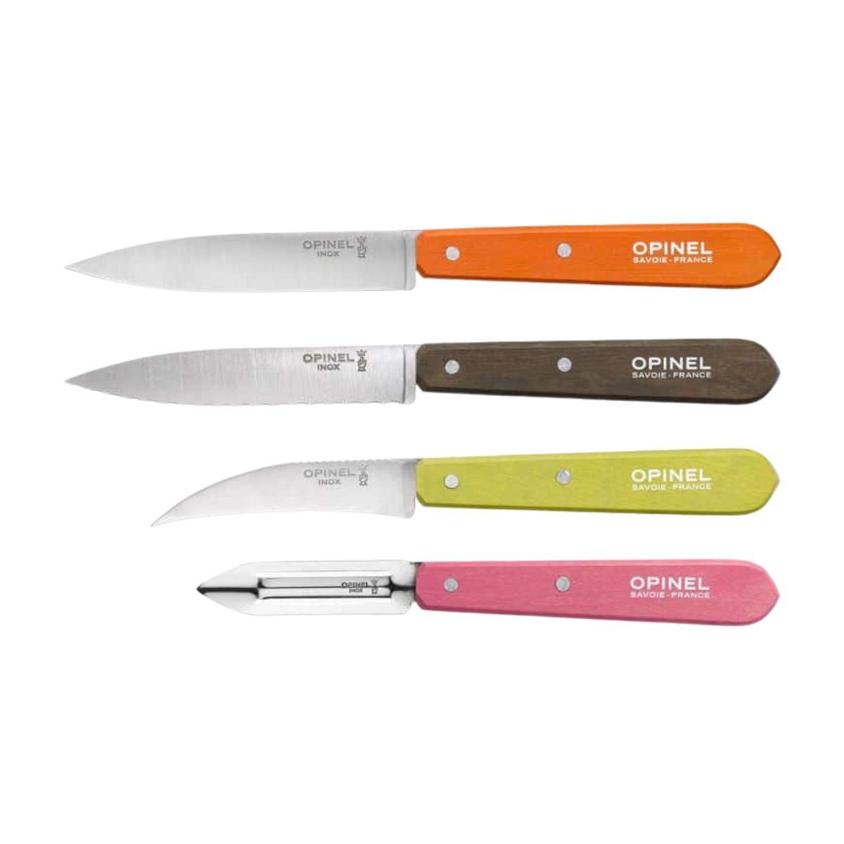 Opinel Kitchen Knives & Peeler Set 4 pcs With Wooden Multicoloured Handles Les Essentiels Fifties 001452