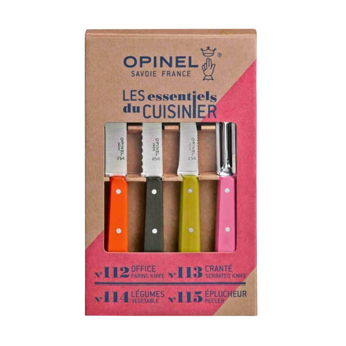 Opinel Kitchen Knives & Peeler Set 4 pcs With Wooden Multicoloured Handles Les Essentiels Fifties 001452