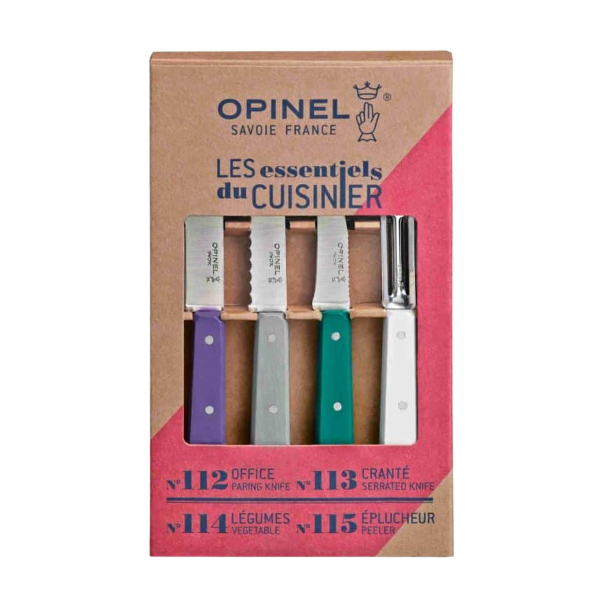 Opinel Kitchen Knives & Peeler Set 4 pcs With Wooden Multicoloured Handles Les Essentiels Art Deco 001939