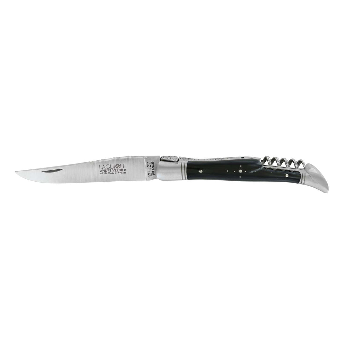 Andre verdier Folding Knife 12 cm With Corkscrew Black Horn Handle Laguiole Prestige