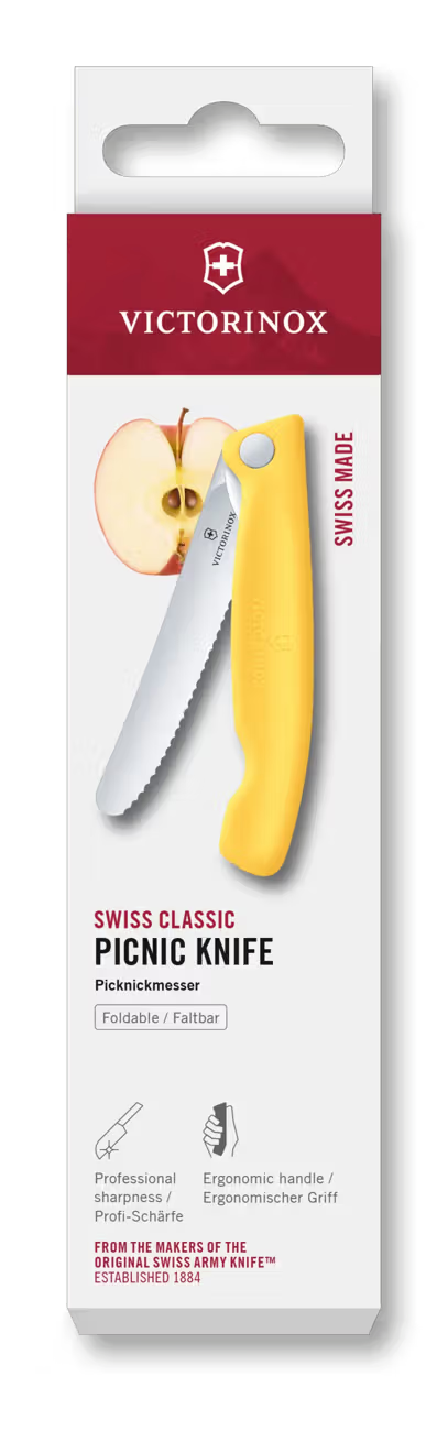 Victorinox Μαχαίρι κουζίνας 11 εκατ. στρογγυλό οδοντωτό κίτρινη λαβή αναδιπλούμενο Swiss Classic 6.7838.FC1