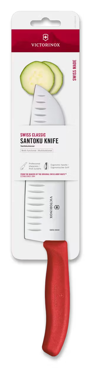 Victorinox Μαχαίρι Santoku με αυλακώσεις 17 εκατ. κόκκινη λαβή Swiss Classic