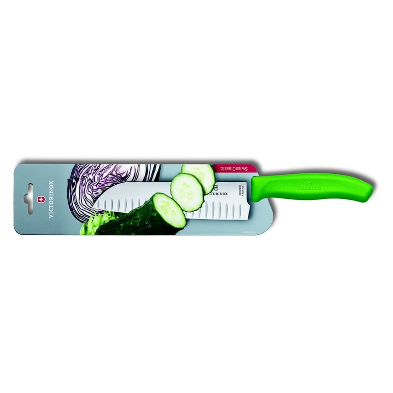Victorinox Hollow Edge Santoku Knife Green Handle 17 cm Swiss Classic