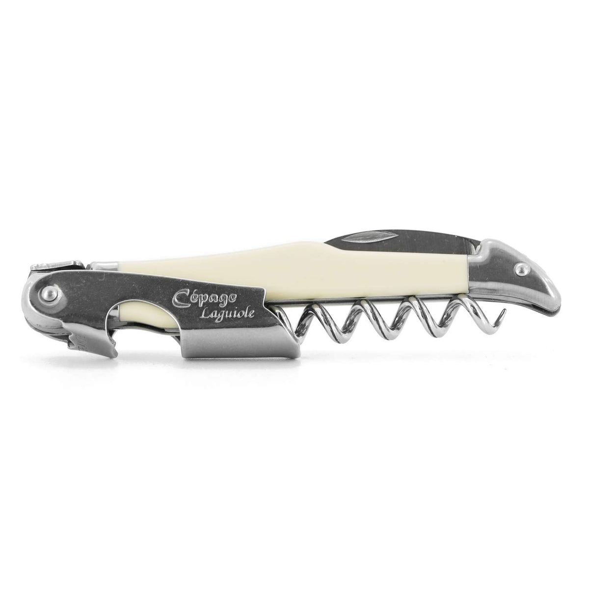 Andre verdier Folding Knife 12 cm With Corkscrew Off White Handle Laguiole Cepage