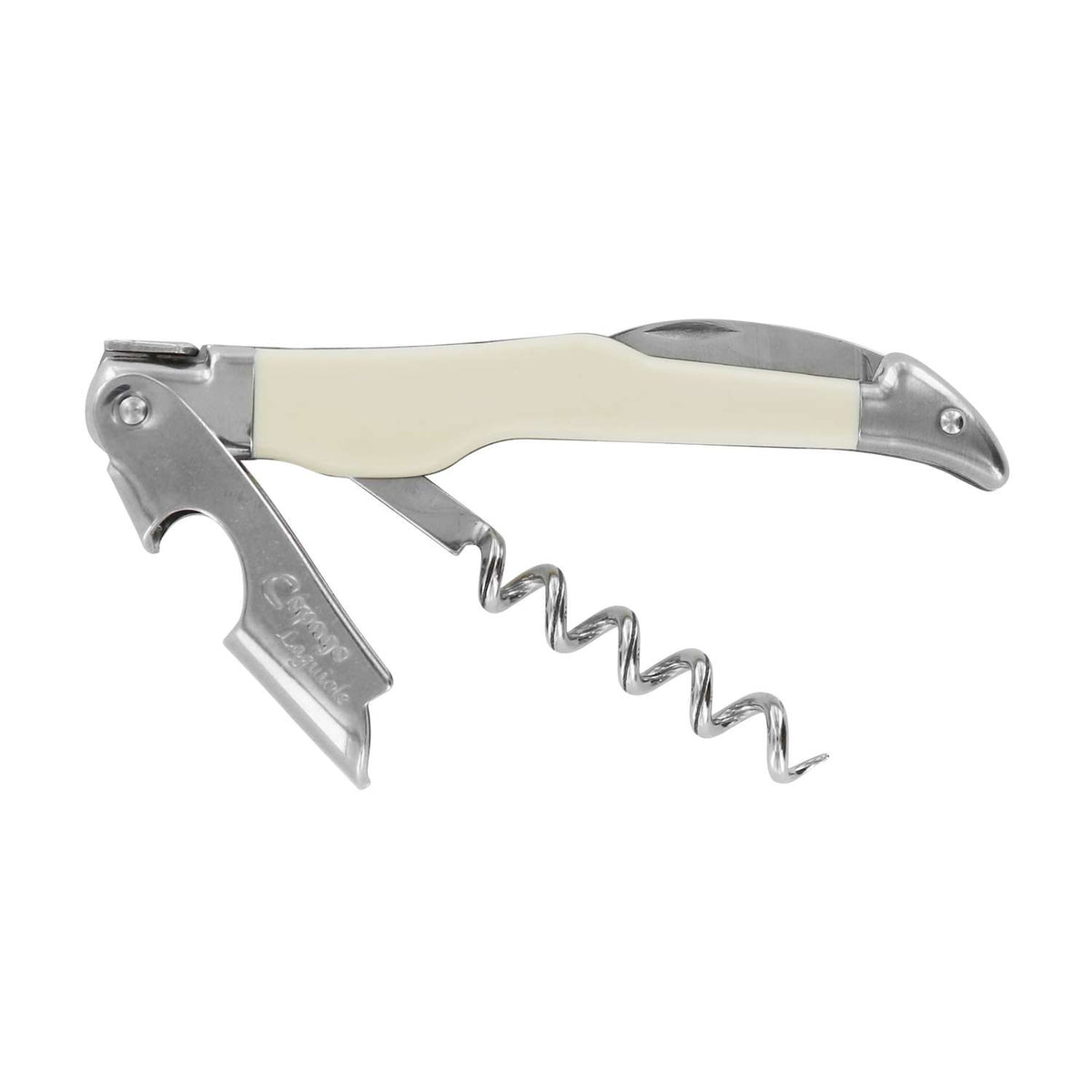 Andre verdier Folding Knife 12 cm With Corkscrew Off White Handle Laguiole Cepage