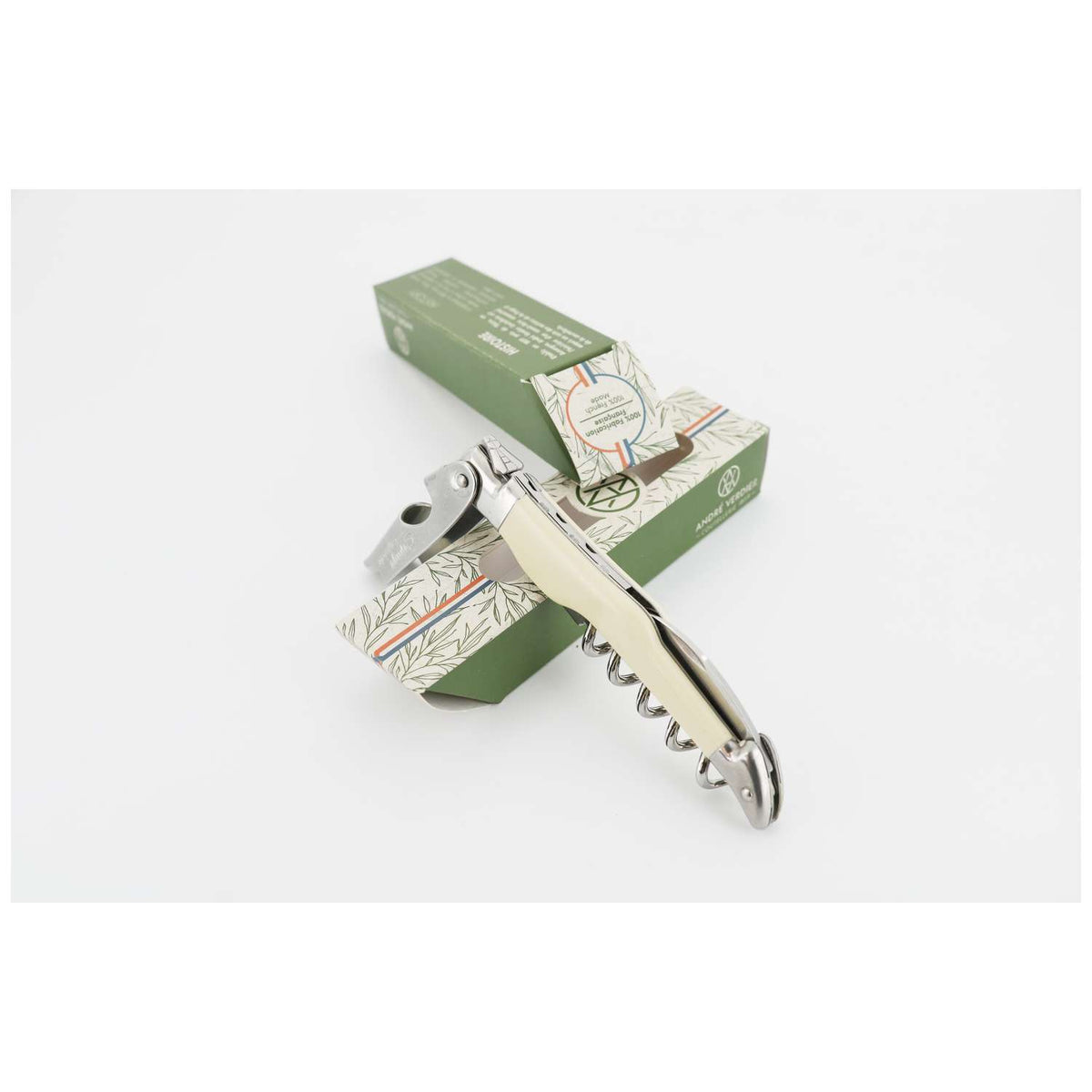 Andre verdier Folding Knife 12 cm With Corkscrew Off White Handle Laguiole Cepage