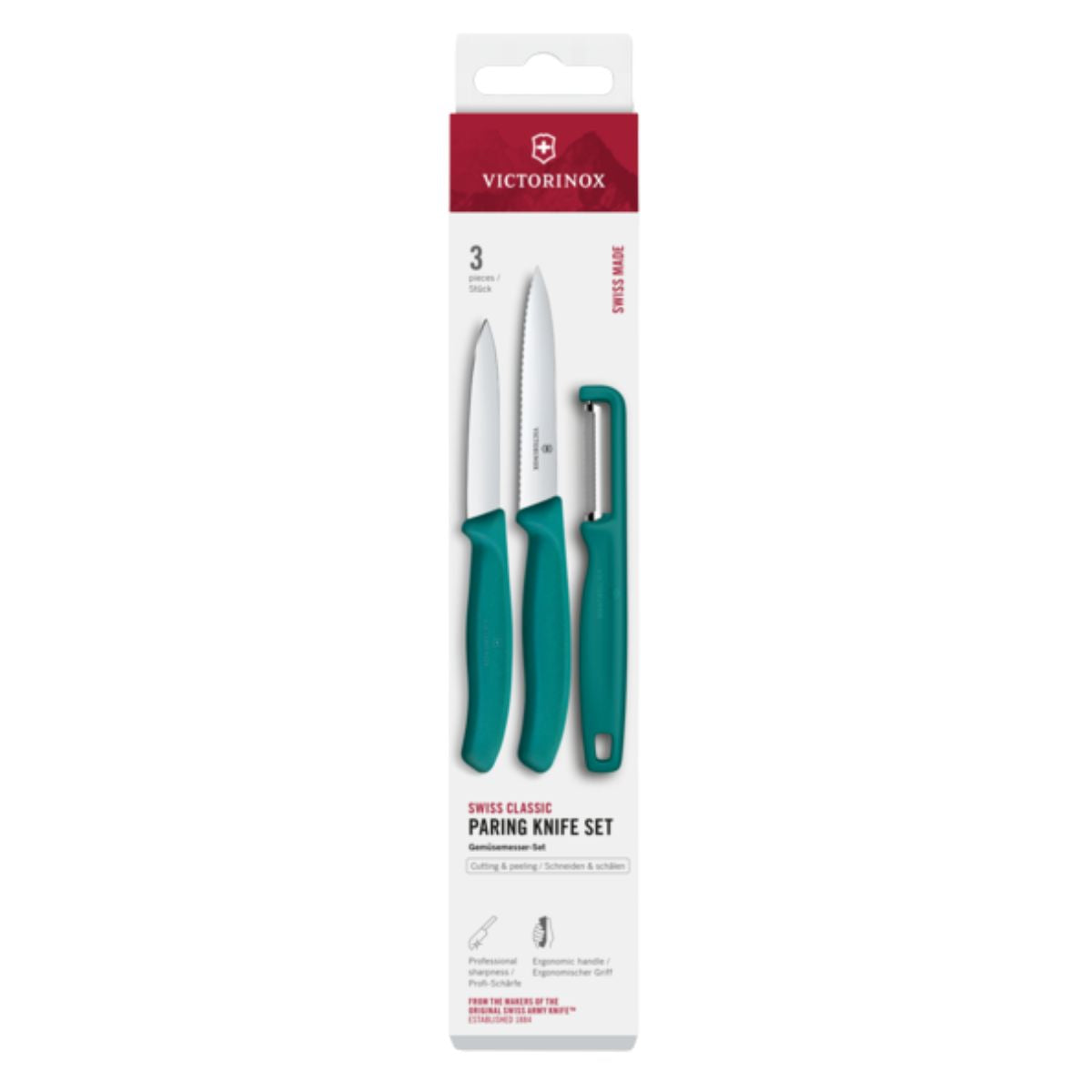 Victorinox Kitchen Knives And Peeler Green 3 pcs Set Swiss Classic
