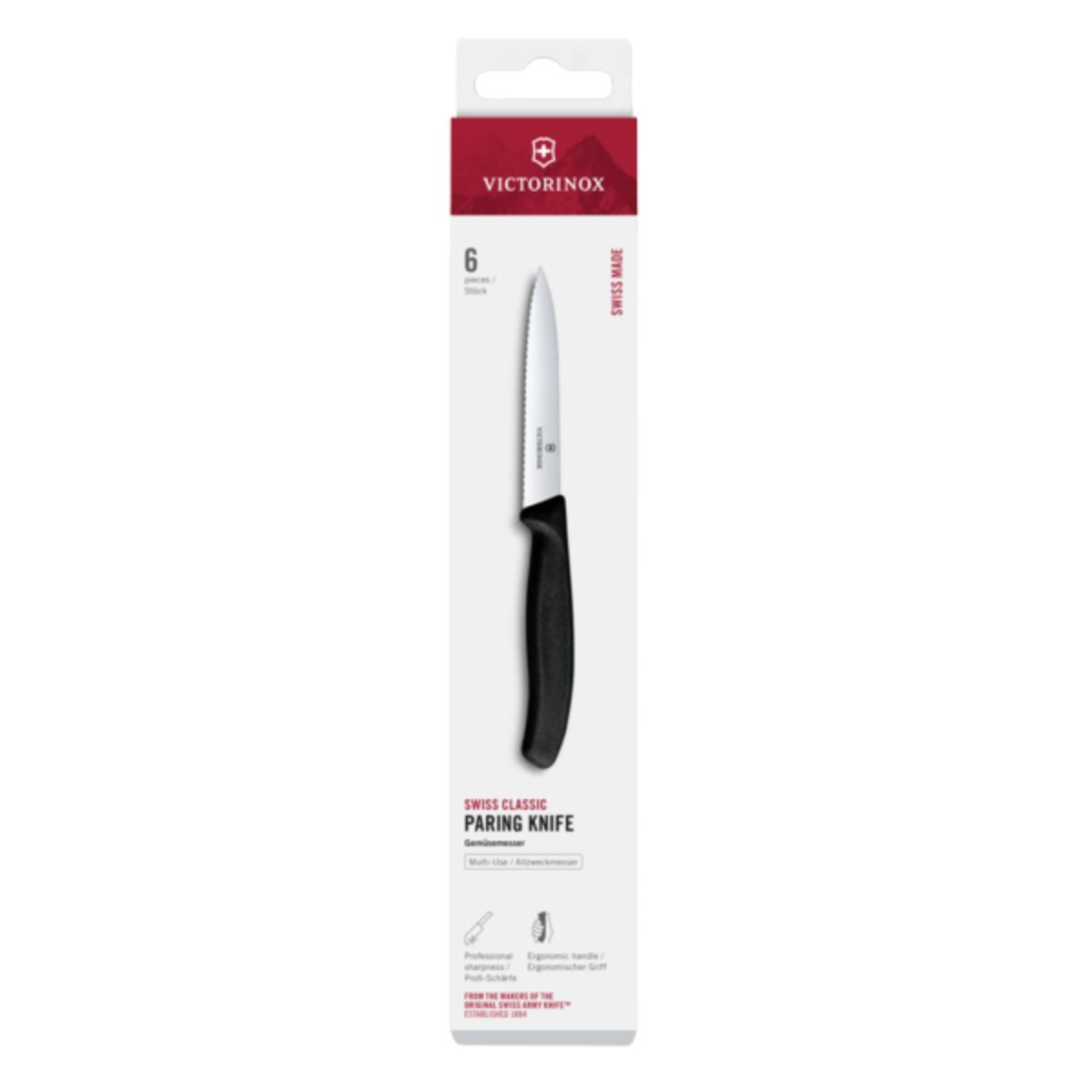 Victorinox Serrated Paring Knife 10 cm Black Handle 6 pcs Set Swiss Classic 6.7733.6