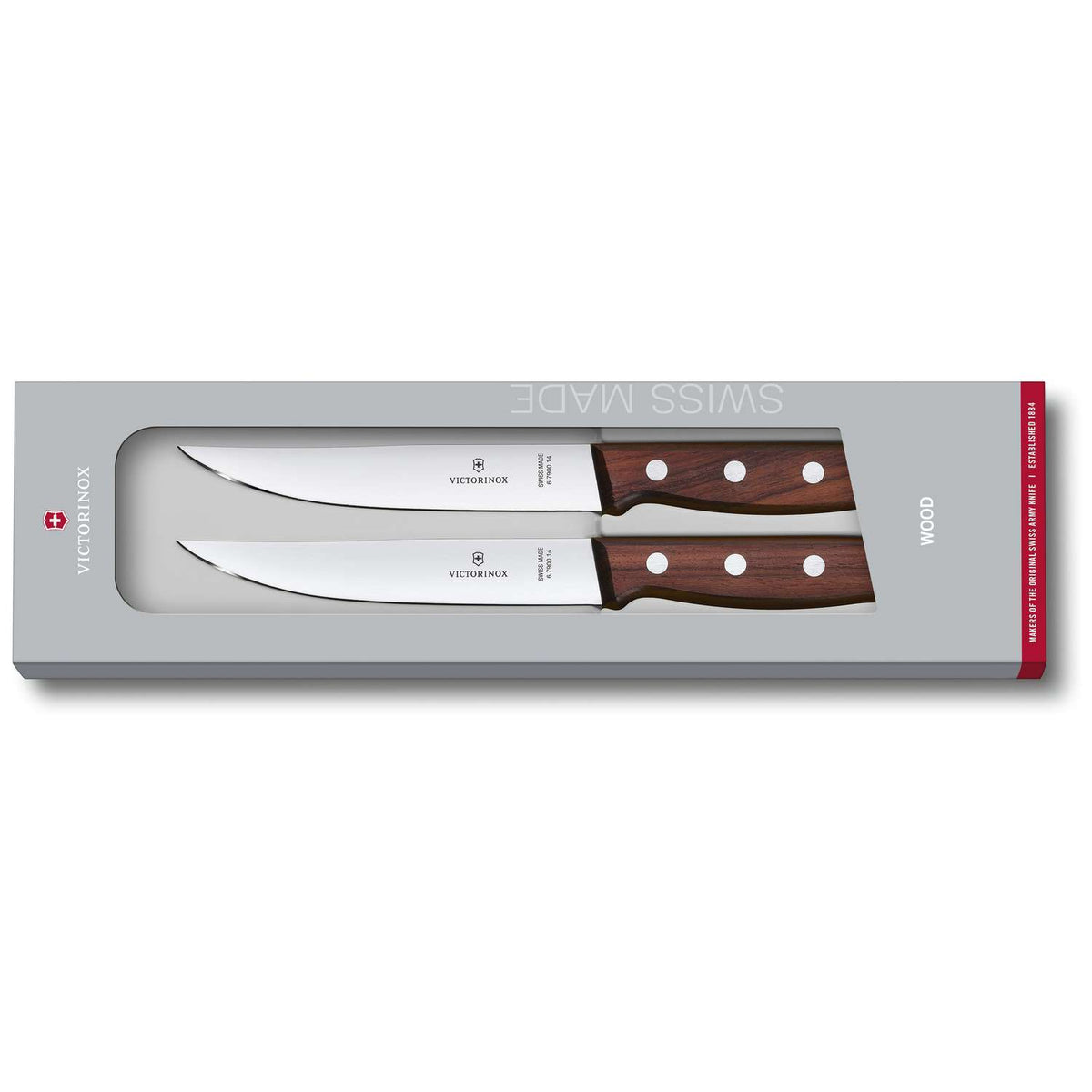 Victorinox Steak Knives 12 cm 2 Piece Set Wooden Handles Gift Box 5.1120.2G