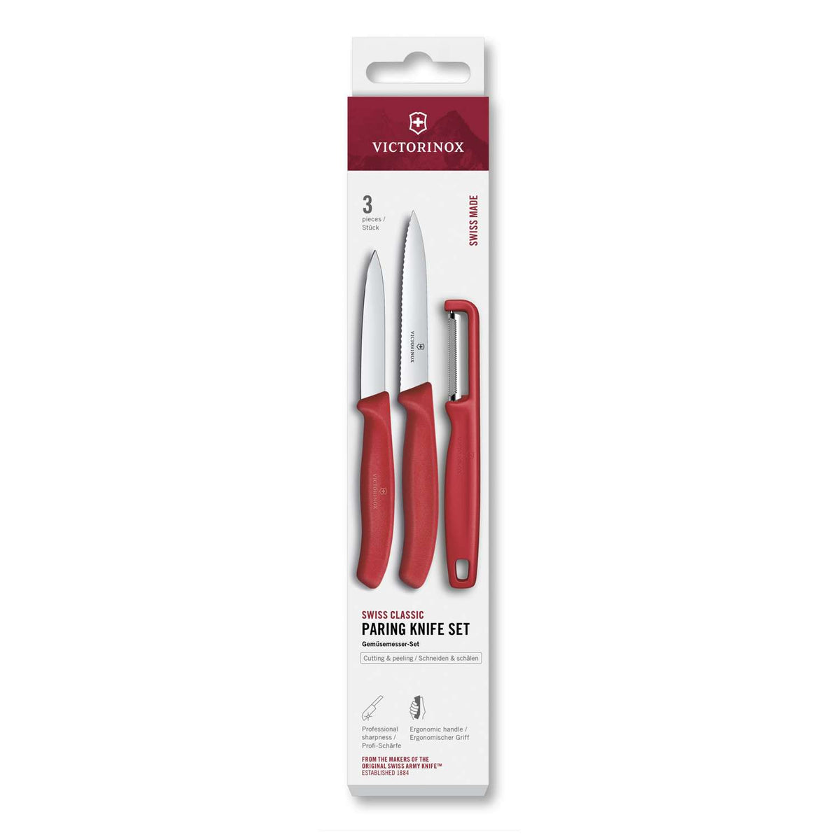 Victorinox Kitchen Knives And Peeler Red 3 pcs Set Swiss Classic