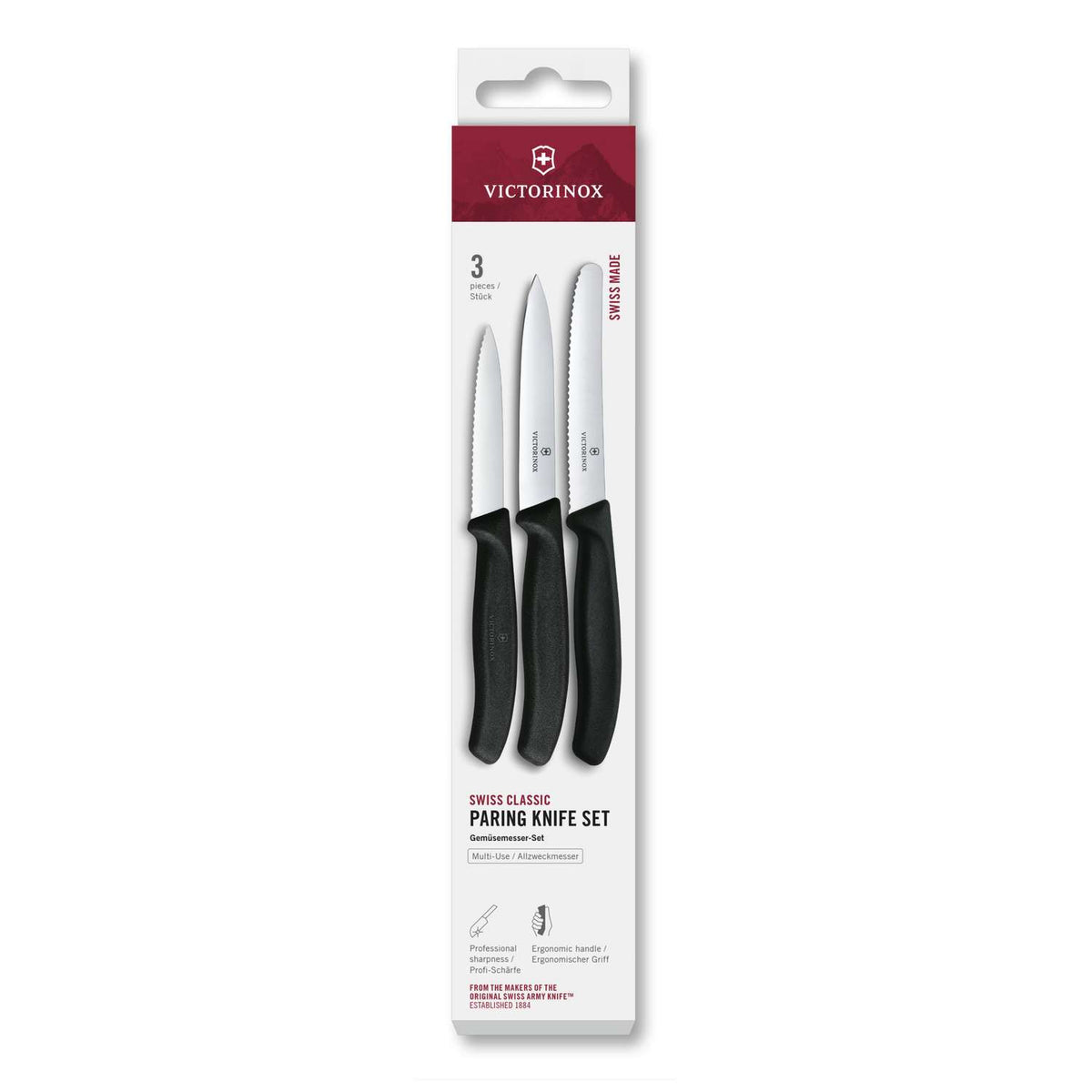 Victorinox Kitchen Knives Black Handles 3 pcs Set Swiss Classic 6.7113.34