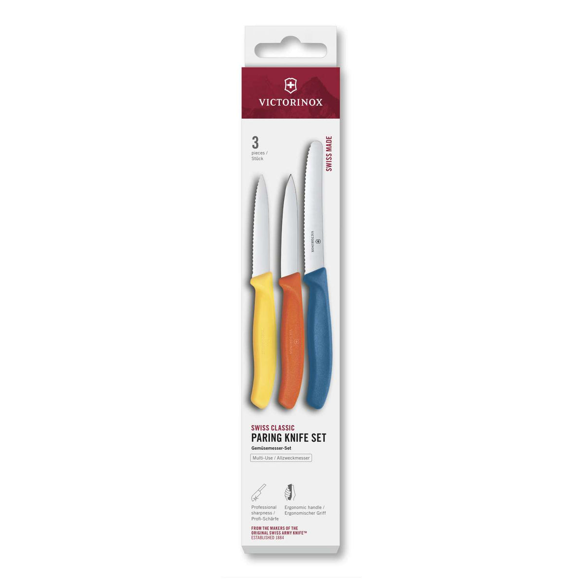 Victorinox Kitchen Knives Multicoloured Handles 3 pcs Set Swiss Classic