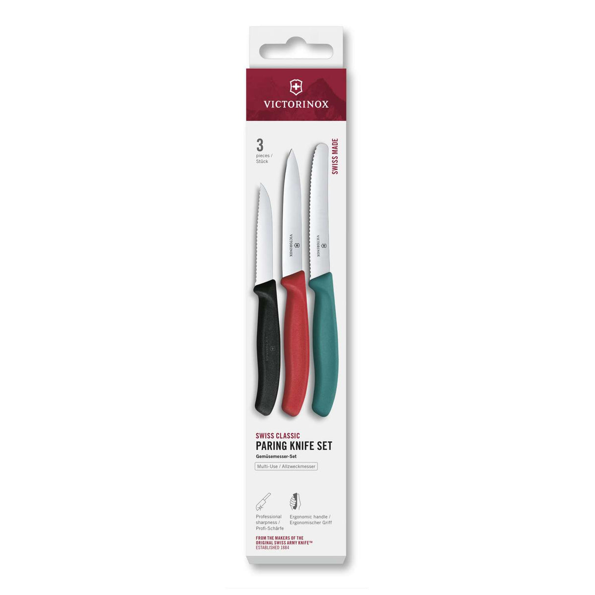 Victorinox Kitchen Knives Multicoloured Handles 3 pcs Set Swiss Classic