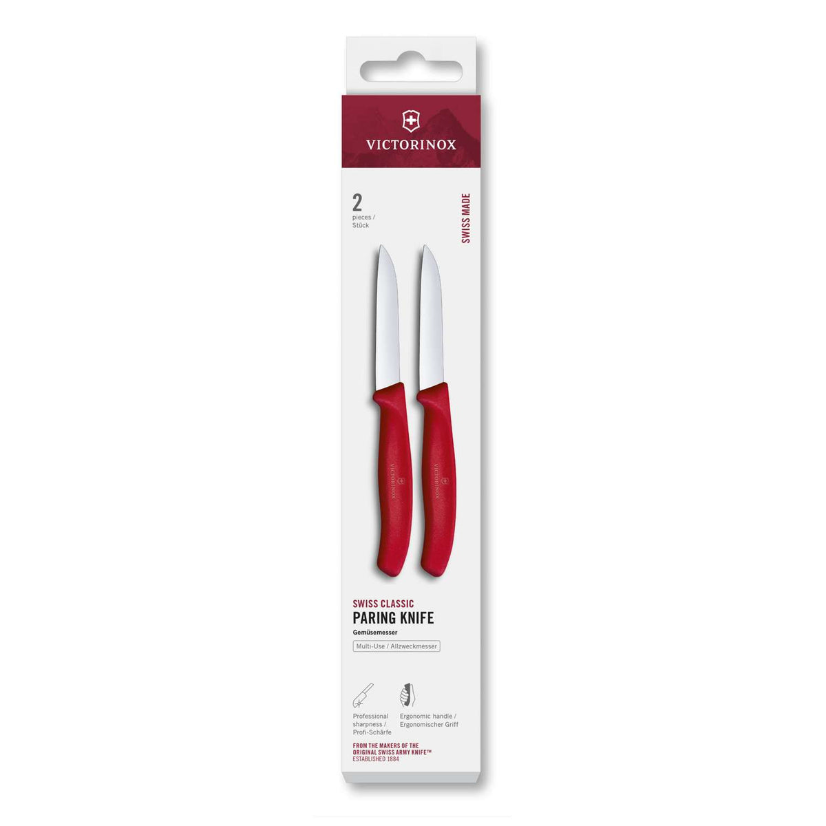 Victorinox Paring Knife 8 cm Straight Edge Red Handle 2 pcs Set Swiss Classic 6.7401.2C1