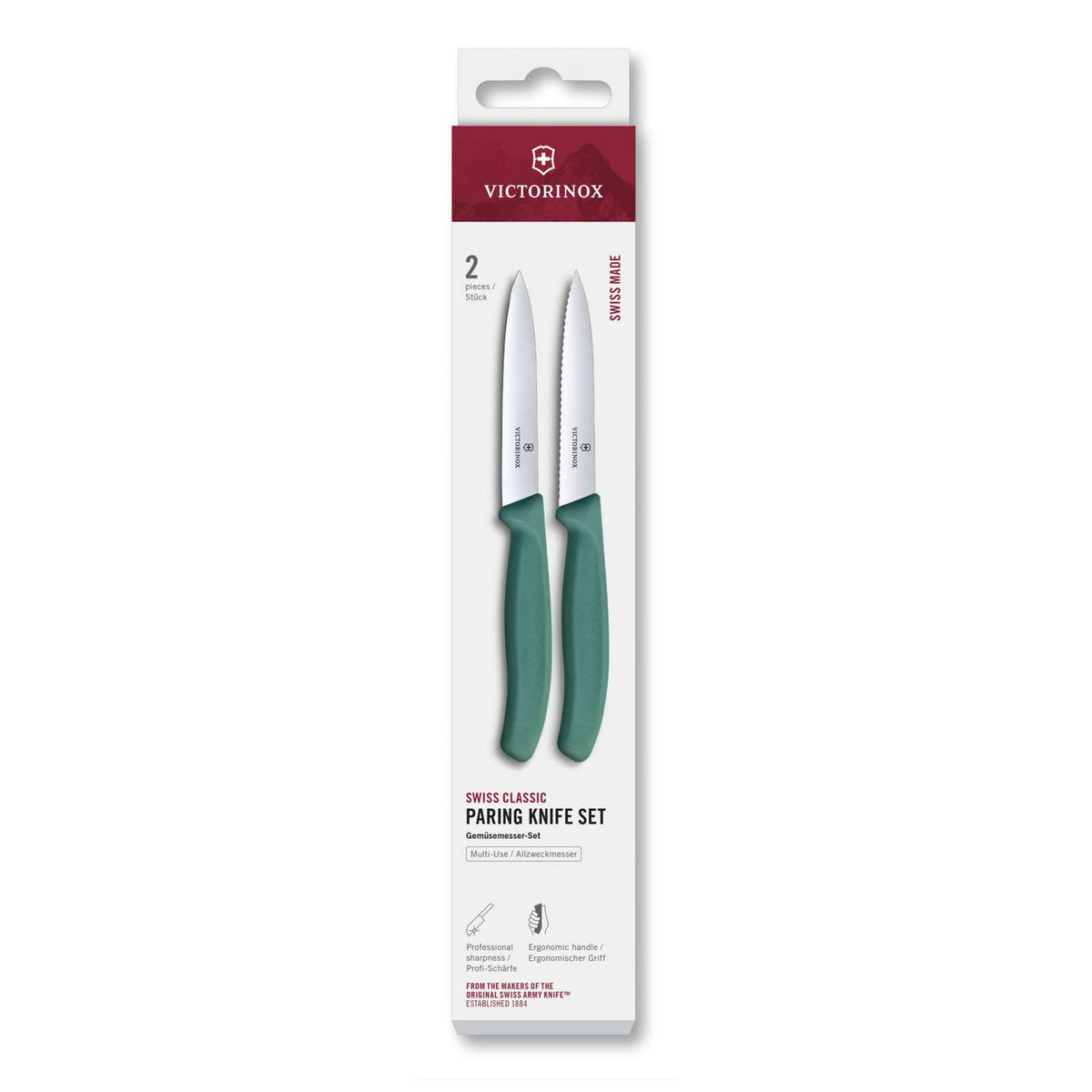Victorinox Kitchen Knives Green Handles 10 cm 2 pcs Set Swiss Classic 6.7794.2C1