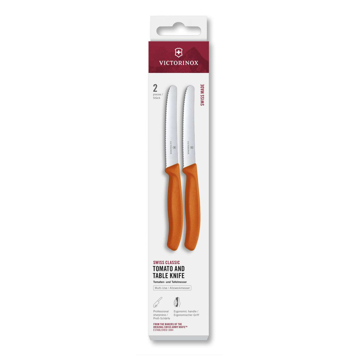 Victorinox Serrated Utility Knife 11 cm Orange Handle 2 pcs Set Swiss Classic 6.7839.2C1