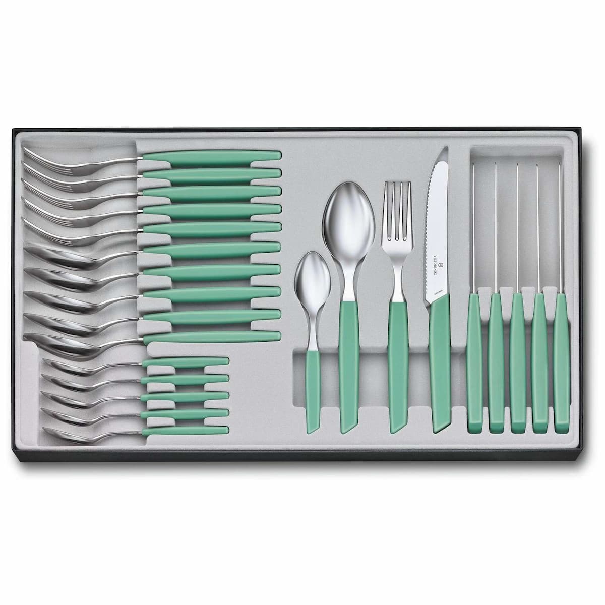 Victorinox Stainless Steel Cutlery Green Pastel Set 24 pcs Swiss Modern