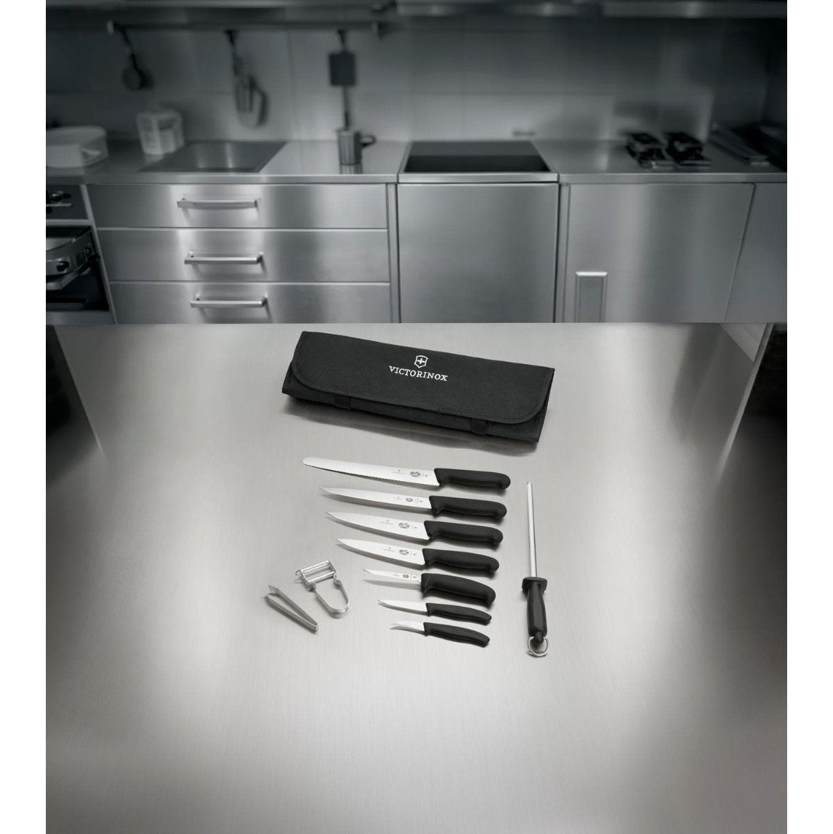 Victorinox Chef's Knife 10 pcs Set And Knife Bag Roll Starter 5.4964.1