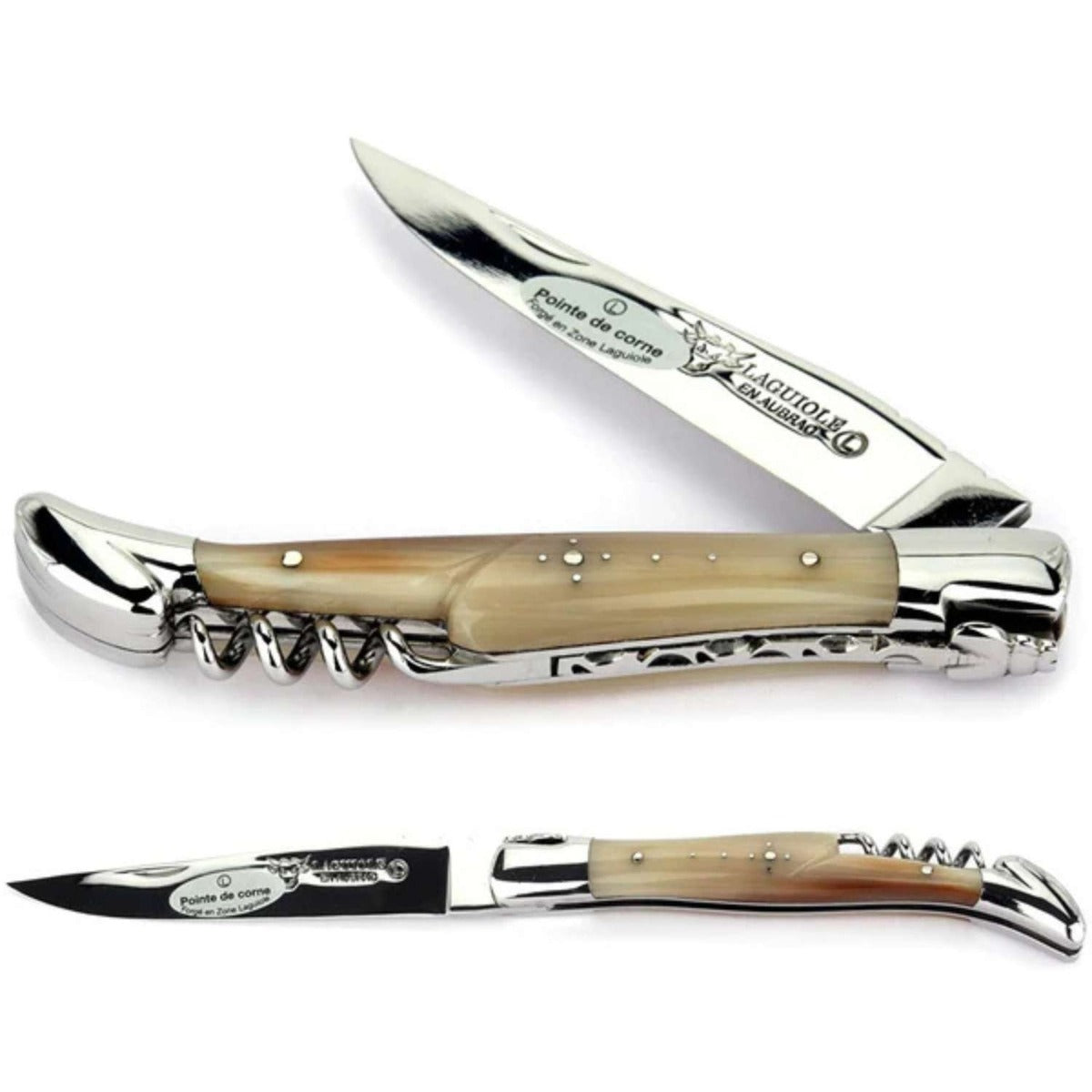 Laguiole en aubrac Folding Knife 12 cm with Corkscrew Solid Horn Handle Laguiole en Aubrac L0312PCIF