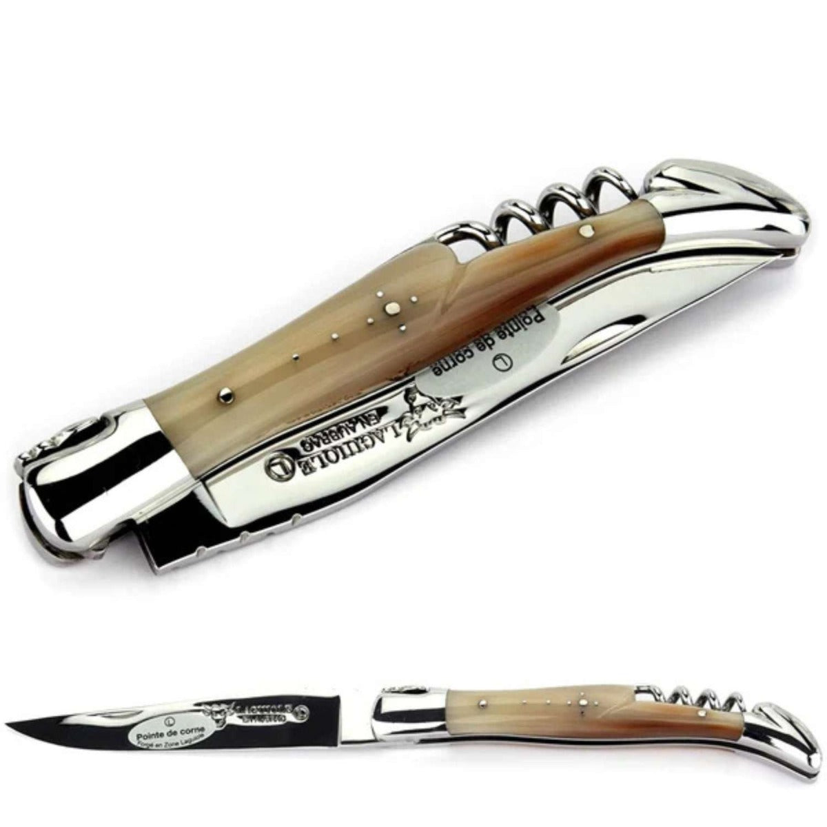 Laguiole en aubrac Folding Knife 12 cm with Corkscrew Solid Horn Handle Laguiole en Aubrac L0312PCIF
