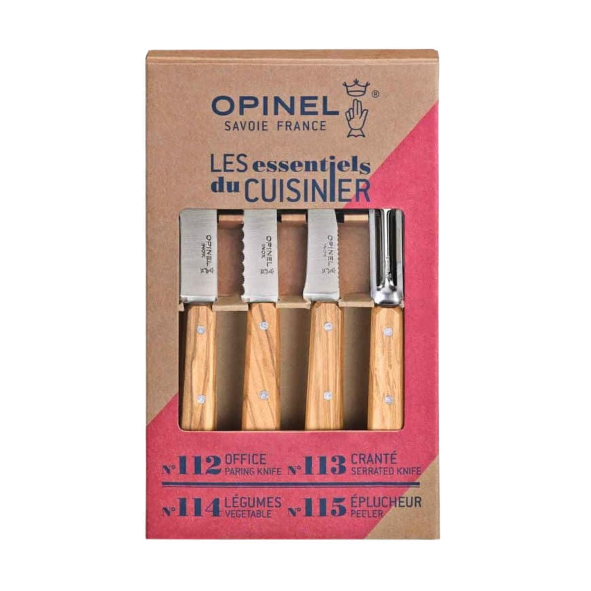 Opinel Kitchen Knives & Peeler Set 4 pcs With Olive Wood Handles Les Essentiels 002163