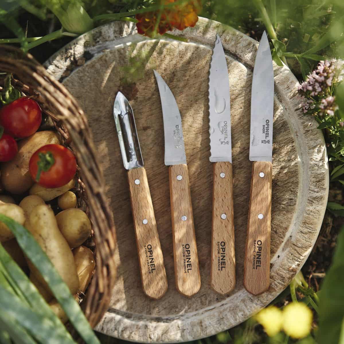 Opinel Kitchen Knives & Peeler Set 4 pcs With Olive Wood Handles Les Essentiels 002163