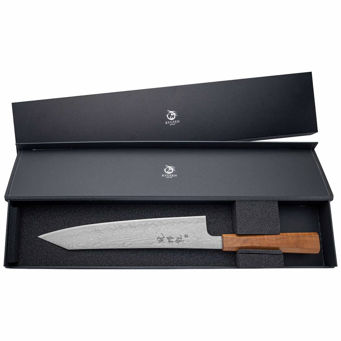 Ryusen Damascus Chef's Knife 24 cm Maple Handle Fukaku Ryu FK-301