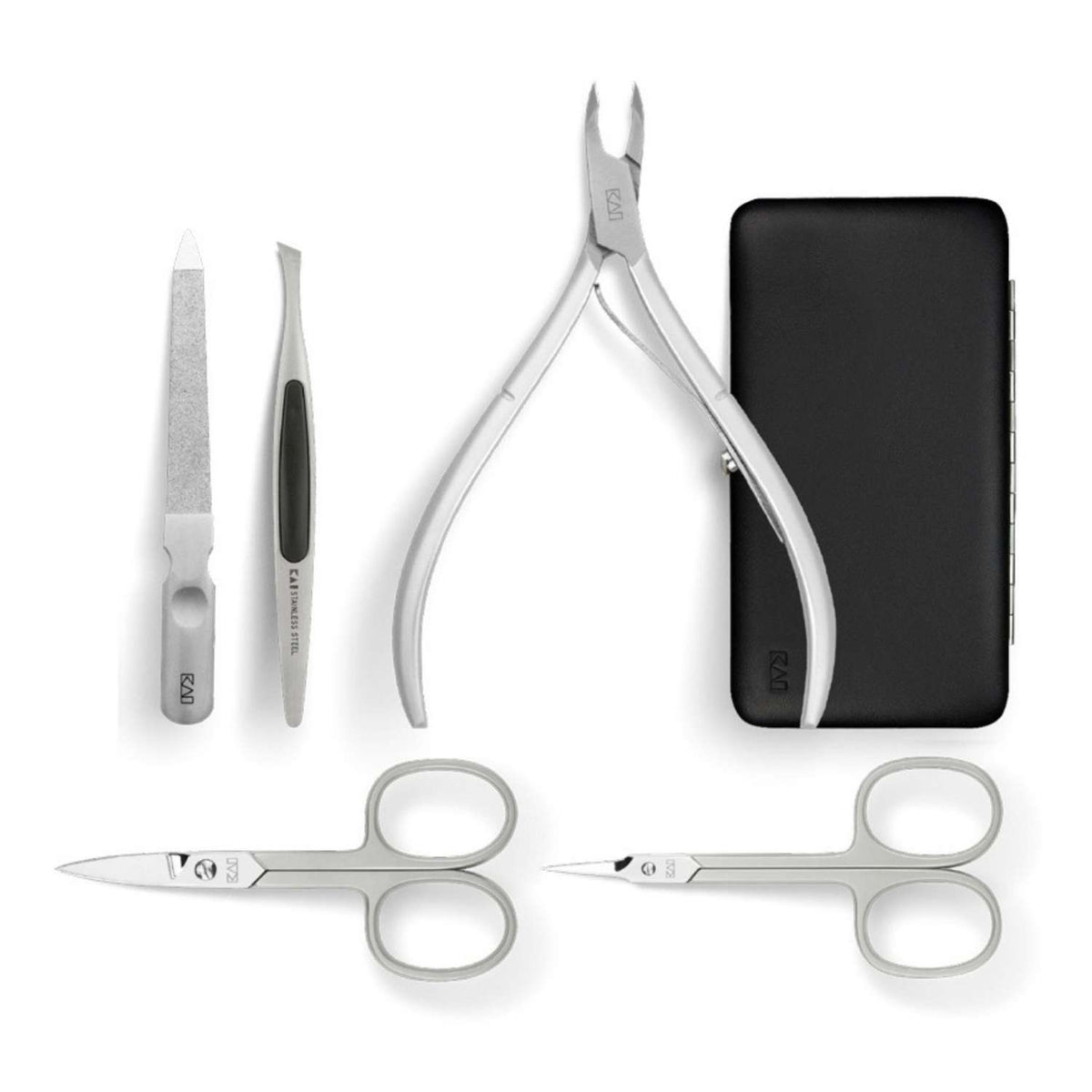 KAI Japanese Manicure Set 5 pcs Nail Scissors, Cuticle Scissors, Nail File, Tweezers & Cuticle Nippers) Instruments Sets BCI-SET04