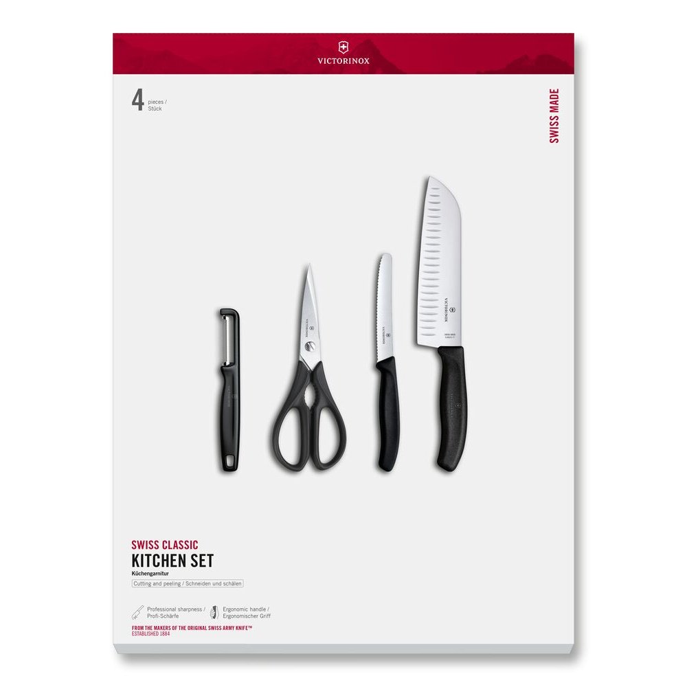 Victorinox Knives And Kitchen Tools Black Handles 4 pcs Set Gift Box Swiss Classic 6.7133.41G