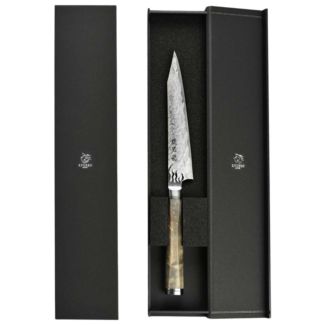 Ryusen Damascus Slicing Knife 26 cm Poplar Handle Oukokuryu MT OK-206