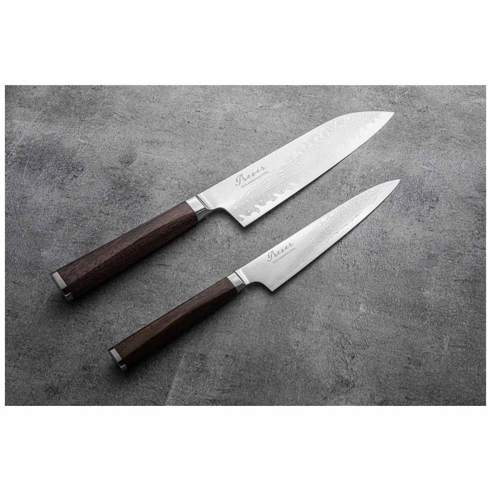 Ryusen Damascus Santoku Knife 18 cm Walnut Handle Prever PV-103
