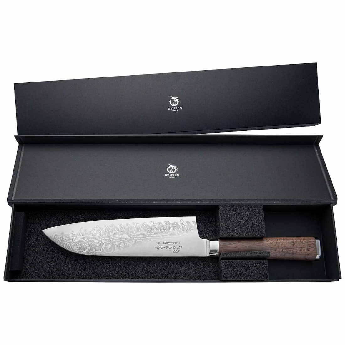 Ryusen Damascus Santoku Knife 18 cm Walnut Handle Prever PV-103