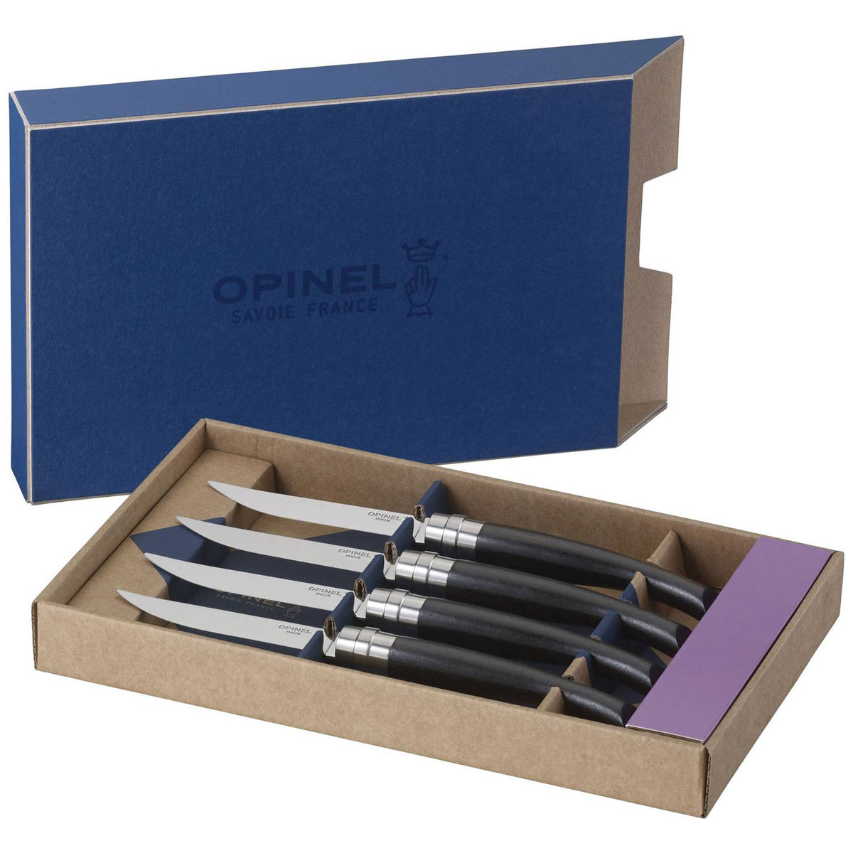Opinel Handmade Steak Knives Set 4 pcs 10 cm Ebony Handle Table Chic 002480