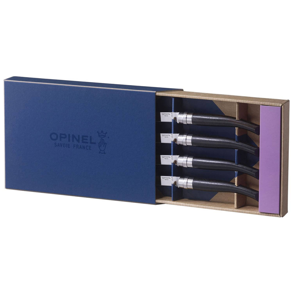 Opinel Handmade Steak Knives Set 4 pcs 10 cm Ebony Handle Table Chic 002480