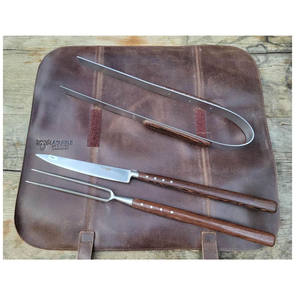 Laguiole en aubrac Handcrafted Barbecue Serving 4 pcs Set Wenge Wood Handles Laguiole en Aubrac SMB99WEI